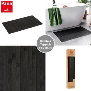 Bamboe Badmat - Wasbaar badkamer loper - 100% bamboe - grootte 50x80cm - Zwart