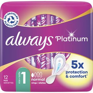 Always Platinum Normal - Maat 1 - Voordeelverpakking 8 x 12 stuks - Maandverband Met Vleugels