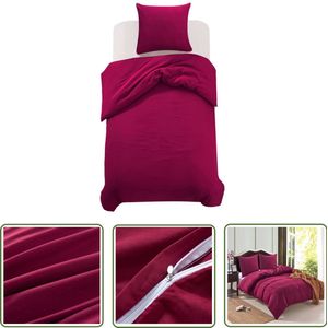 The Living Store Dekbedovertrekset 155x220/80x80 cm bordeauxrood - Dekbedovertrek - Hoeslaken - Bedding - Slaapkamerdecoratie - Bordeaux Rood