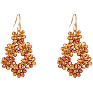 Go Dutch Label Oorhangers 6 bloemen kralen Bruin