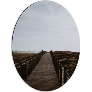 WallClassics - Dibond Ovaal - Steiger Richting het Strand - 42x56 cm Foto op Ovaal (Met Ophangsysteem)