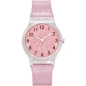 Glitter horloge - zacht roze - kinderen/ tieners - 33 mm - I-deLuxe verpakking
