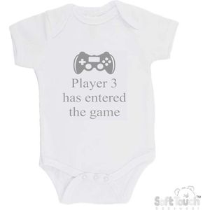 100% katoenen Romper ""Player 3 has entered the game"" Unisex Katoen Wit/grijs Maat 62/68