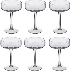 OTIX Champagnecoupe glazen - 6 stuks - Reliëf - Ribbel - Smoke glas - Grijs - Champagneglazen - Pornstar Martini Glazen - Cocktailglazen