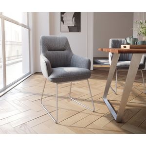 Gestoffeerde-stoel Zelia-Flex met armleuning slipframe roestvrij staal structuurstof lichtgrijs pocketveer kern