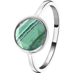 Lucardi Dames Ring Gemstone malachite - Ring - Cadeau - Echt Zilver - Zilverkleurig