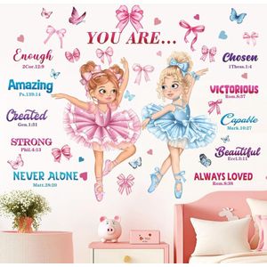 Allecto plus - Roze Muurstickers Dansend Meisje Ballerina met Inspirerend Zeggen en Vlinder Motief voor Baby Kwekerij en Meisjes Kamer Decoratie.