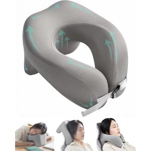 Traagschuim nekkussen voor vliegtuig - multifunctioneel reiskussen voor auto trein - ergonomisch ontwerp - comfortabele kin- en gezichtssteun - op kantoor - lichtgrijs
