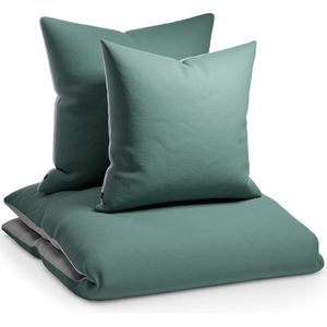 sleepwise - Soft Wonder-Edition - Dekbedovertrek - 155x200 cm - Groen / Grijs