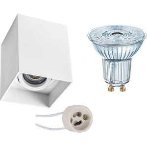 Opbouwspot Set - OSRAM Parathom PAR16 940 36D - Pragmi Luxina Pro - GU10 Fitting - Dimbaar - Opbouw Vierkant - Mat Wit - 3.7W - Natuurlijk Wit 4000K - Verdiept - Kantelbaar - 90mm