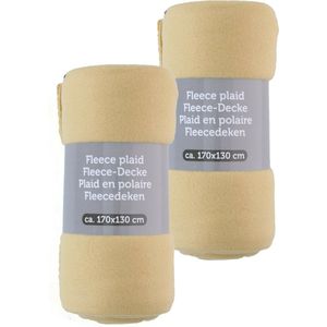 Fleece dekens/plaids - 2x - licht geel - 170 x 130 cm