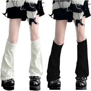 Beenwarmers - 2 Paar - 50 Cm - Zacht Acryl - Ribgebreid - Sleever/Legwarmer - Kniehoge Sokken - One Size - Past Gemakkelijk Bij Elke Outfit - Geschikt Voor Lolita Kostuums - Feestaccessoires - Vrouwelijke Stijlvolle Sokken - Zwart, Wit