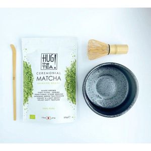 Matcha starter set - Japans Matcha tea set zwart - Matcha klopper - Matcha kom - Matcha whisk - Matcha lepel - Gemaakt in Japan - Matcha Ceremonial 50g - Matcha van Hug the Tea!