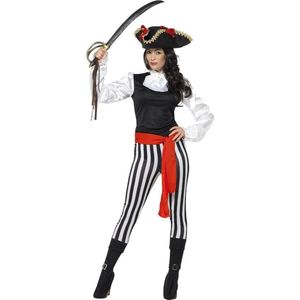 Smiffy's - Piraat & Viking Kostuum - Meedogenloze Enter Piraat - Vrouw - Zwart / Wit - Large - Carnavalskleding - Verkleedkleding