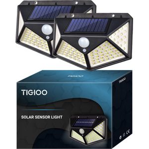 TIGIOO Solar LED Buitenlamp Tuinverlichting met Bewegingssensor - Wandlamp Buitenlamp - Tuinlamp Op Zonne energie - (2Pack)