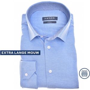 Ledub modern fit overhemd - mouwlengte 7 - middenblauw tricot - Strijkvriendelijk - Boordmaat: 40
