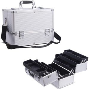 Grote make-up koffer voor cosmetica en sieraden - Zilver