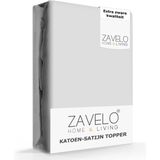 Zavelo Deluxe Katoen-Satijn Topper Hoeslaken Grijs - 1 Persoons (90x220 cm) - Heerlijk Zacht - Rondom Elastisch - Perfecte Pasvorm