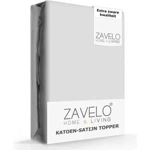 Zavelo Deluxe Katoen-Satijn Topper Hoeslaken Grijs - 1 Persoons (90x220 cm) - Heerlijk Zacht - Rondom Elastisch - Perfecte Pasvorm