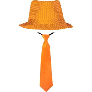Toppers in concert - Carnaval verkleed set - hoedje en stropdas - oranje - dames/heren
