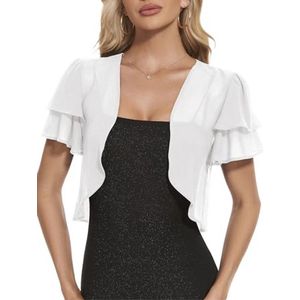 Zomer Bolero Gebreide Jas voor Dames - Korte Mouwen en Wijd Uitlopende Chiffon