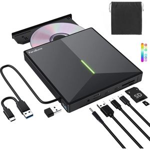 Draagbare USB 3.0 Externe CD DVD Drive met Meerdere Kaartlezers - CD/DVD ±R/RW Lezer voor Laptop en PC