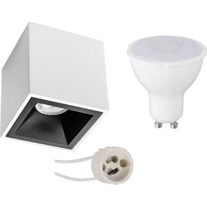 Opbouwspot Set - Proma Cliron Pro - GU10 Fitting - Dimbaar - Opbouw Vierkant - Mat Wit/Zwart - 6W - Natuurlijk Wit 4200K - Verdiept - 90mm