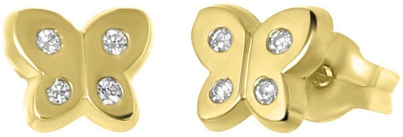 Lucardi - Meisjes Oorknop - Dier - Zirkonia - 14 Karaat Goud - Geelgoud