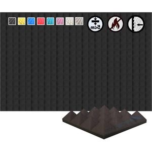 24 Geluidsabsorberende Piramide Correctie Vlamvertragende Audio Behandeling schuimpanelen 25x25x5cm Zwart