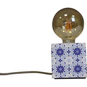 Housevitamin bloklamp / tafellamp - mozaïek blauw/wit - 10x10x10cm