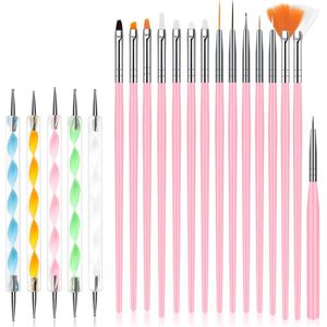 15-delige Nagelkunstborstelset en 5-delige Nagelpuntengereedschap voor Professioneel en Doe-het-zelvers Gebruik