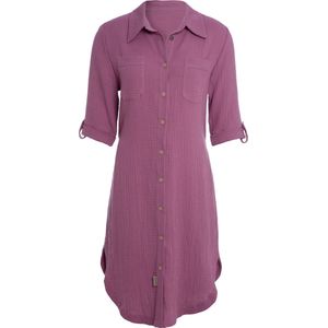 Knit Factory Kim Dames Blousejurk - Lange blouse dames - Blouse jurk paars - Zomerjurk - Overhemd jurk - L - Violet - 100% Biologisch katoen - Knielengte