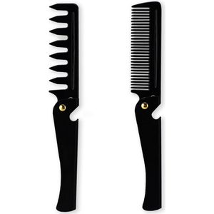 Opvouwbare baardkam voor mannen - fijne tand en brede tand - roestvrijstalen hoes - haarstyling - baardverzorging