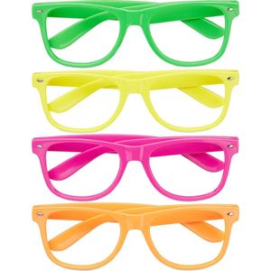 Relaxdays feestbril 4 stuks - neon kleur - grappige bril - carnavalsbril - party bril