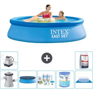 Intex Rond Opblaasbaar Easy Set Zwembad - 244 x 61 cm - Blauw - Inclusief Pomp Afdekzeil - Onderhoudspakket - Filter - Grondzeil - Zoutwatersysteem - Zwembadzout
