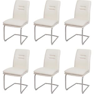 Set van 6 eetkamerstoelen MCW-H70, keukenstoel sledestoel, stof/textiel geborsteld roestvrij staal ~ crème-beige