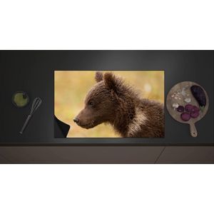 Inductieplaat Beschermer - Europees Bruine Beer Welpje - 80x52 cm - 2 mm Dik - Inductie Beschermer met zwarte kern
