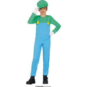 Guirca - Luigi Kostuum - Pizza Bakkende Loodgieter Kind Kostuum - Blauw, Groen - 5 - 6 jaar - Carnavalskleding - Verkleedkleding