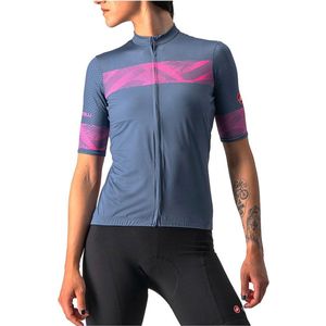 Castelli Fietsshirt Korte Mouwen Dames Blauw Roze - FENICE JERSEY LIGHT STEEL BLUE PINK FLUO-S