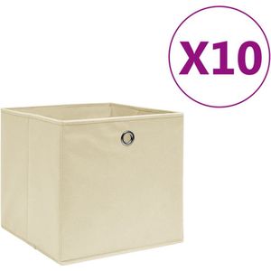 vidaXL-Opbergboxen-10-st-28x28x28-cm-nonwoven-stof-crèmekleurig