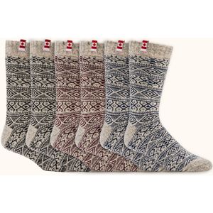 Naft | Canadese wollen thermosokken | Voordeelpakket van 6 paar | Maat: 35 - 38 | 3 kleuren: rood, zwart en blauw