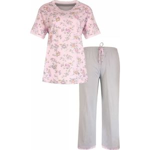 Tenderness Dames Pyjama Set - Bloemetjes Print - 100% Gekamde Katoen - Roze- Maat 3XL