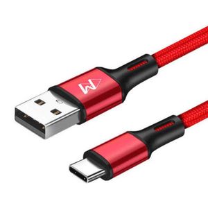 USB-C Data- en Laadkabel - 2.4A Snellader Kabel - Fast en Quick Charge Oplaadkabel - Type C Naar USB-A - Oplaadsnoer Telefoon - Laptop - Gevlochten Nylon – Rood – 3 Meter - Wilsem ®