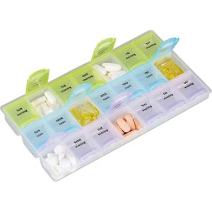 relaxdays - Pillendoos 7 Dagen - Medicamentendoos - Gekleurd - 3 Vakken per Dag