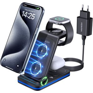3-in-1 inductielader - Draadloos oplaadstation - Opvouwbaar - 18W - Compatibel met iPhone en Apple Watch, AirPods