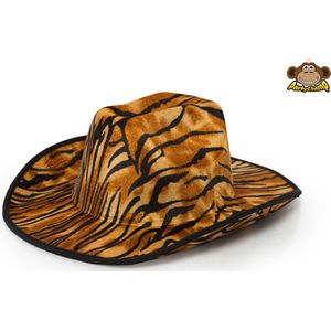 Partychimp Cowboyhoed Tiger Carnaval - Polyester - Bruin/Zwart - One-size