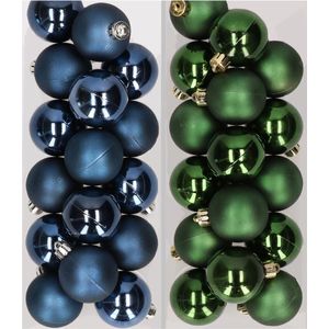 32x stuks kunststof kerstballen mix van donkerblauw en donkergroen 4 cm - Kerstversiering