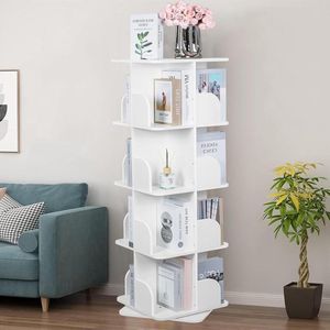 4-verdiepingen draaibaar houten boekenkast - 360 graden draairek - opbergrek voor boeken, CD's en DVD's - vierkant opbergrek voor kinderen en volwassenen Boekenkast kind