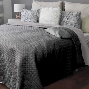 Bedsprei/sofaplaid, dagdeken, plaid, XXL-deken, 200 x 220 cm, lichtgrijs/donkergrijs patroon