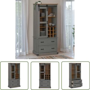 The Living Store Wijnkast HALDEN met wijnrekken en schuifdeur grenengrijs - Wijnenkast - Houten Wijnkast - Wijnopslag - Vintage Wijnkast - Grenenhout Kast